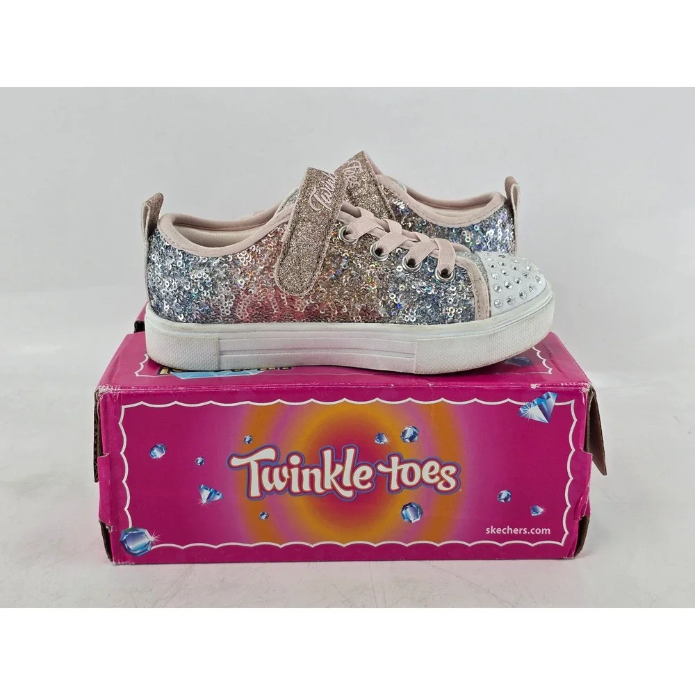 Skechers Twinkle Toes Sneakers Girls Size 11 Light Pink Multi Sequin - Excellent